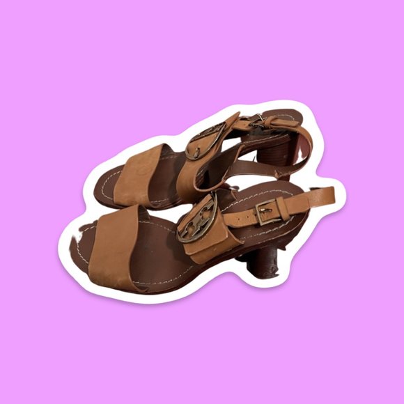 Tory Burch Leather Calf Skin Buckle Logo Sandal Platform Wedges - 8.5 - Picture 3 of 3